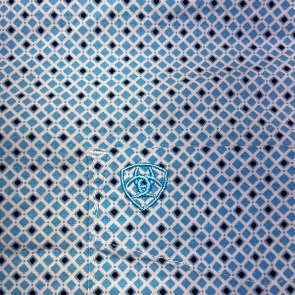 Aariat Mens‎ XXL Button Down Shirt Long Sleeve Stretch Blue Diamond Print - Picture 4 of 9